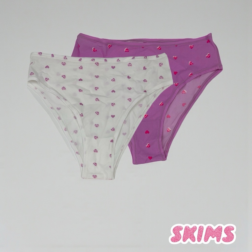 💘 SKIMS Valentine’s 2 Bikini Briefs | Pink Hearts & Orchid | XL | NWOT💘